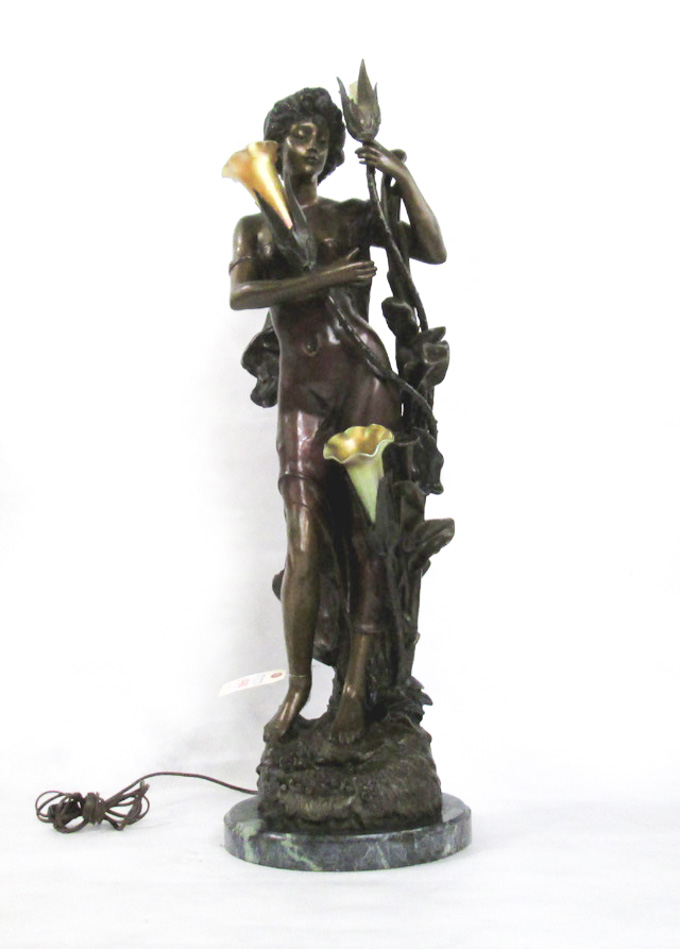 Appraisal: FIGURAL BRONZE TABLE LAMP Arome after the original by Auguste