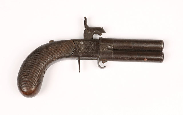 Appraisal: A TH CENTURY PERCUSSION CAP DOUBLE BARRELLED SWIVEL ACTION PISTOL