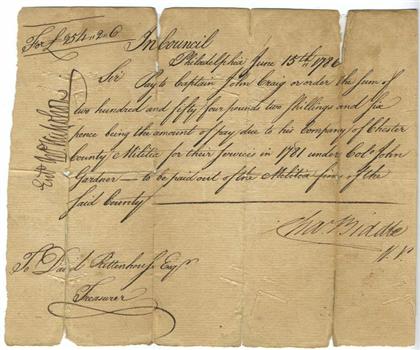 Appraisal: piece Manuscript Document Signed Rittenhouse David Philadelphia June p sm