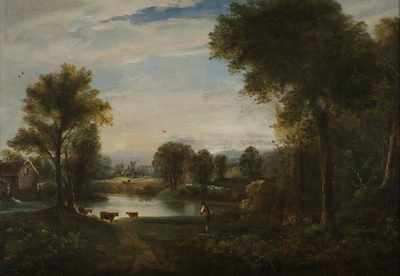 Appraisal: Continental School th Century Pastoral landscape Oil on canvas mounted