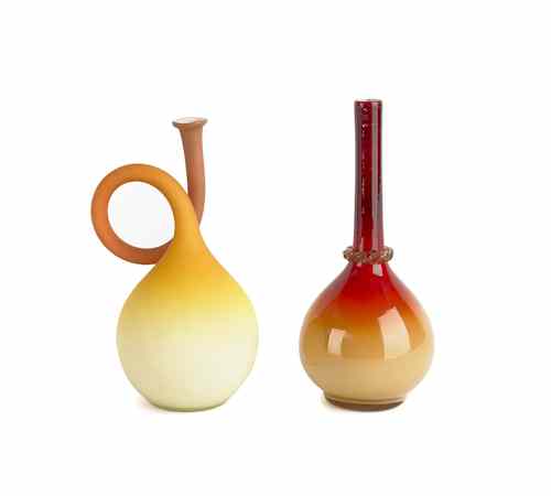 Appraisal: Two peachblow vases one with a curled neck h h