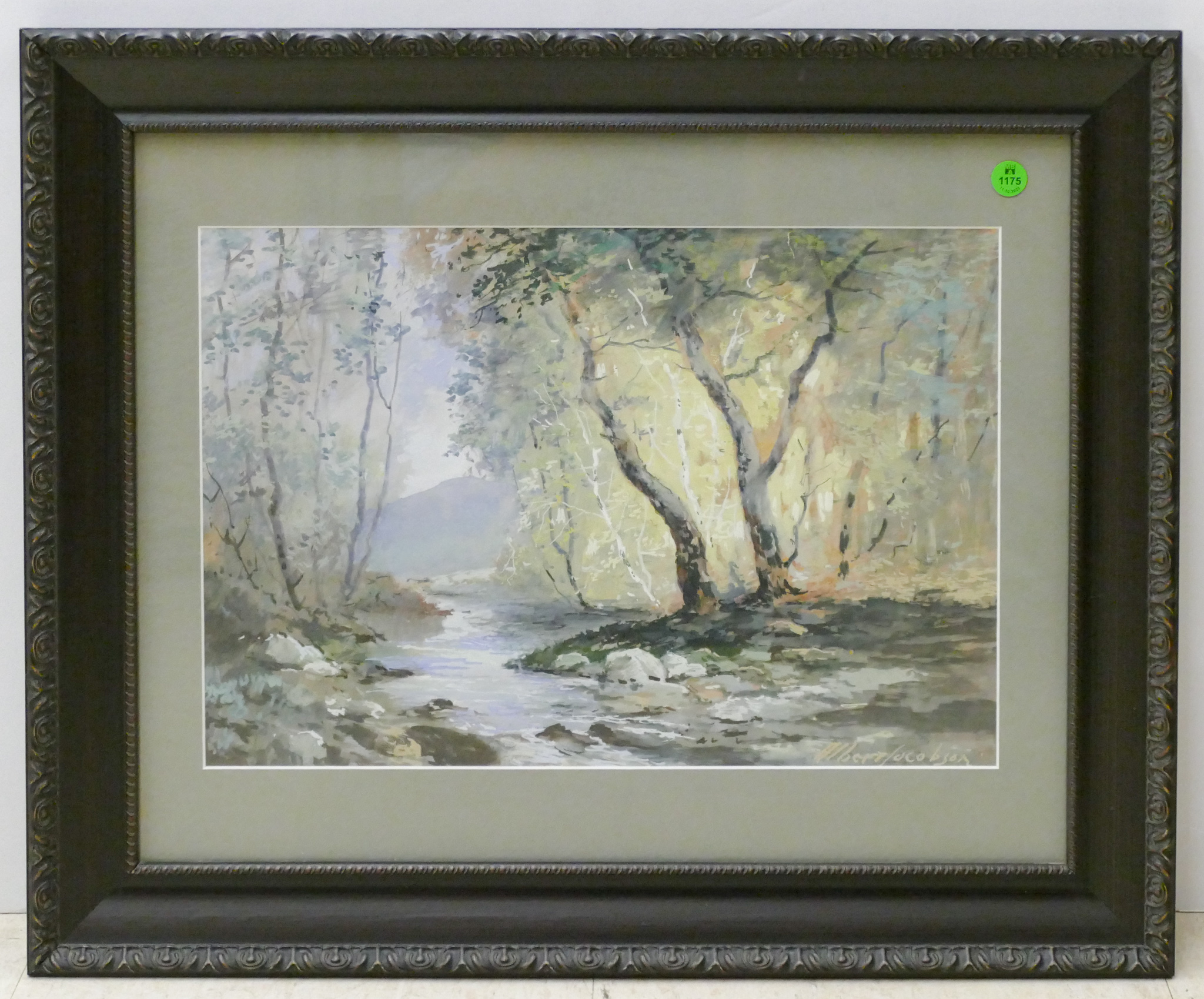 Appraisal: Albert Jacobson - CA Landscape with Stream Gouache on Paper