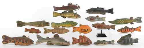 Appraisal: Seventeen contemporary carved and painted fish decoys