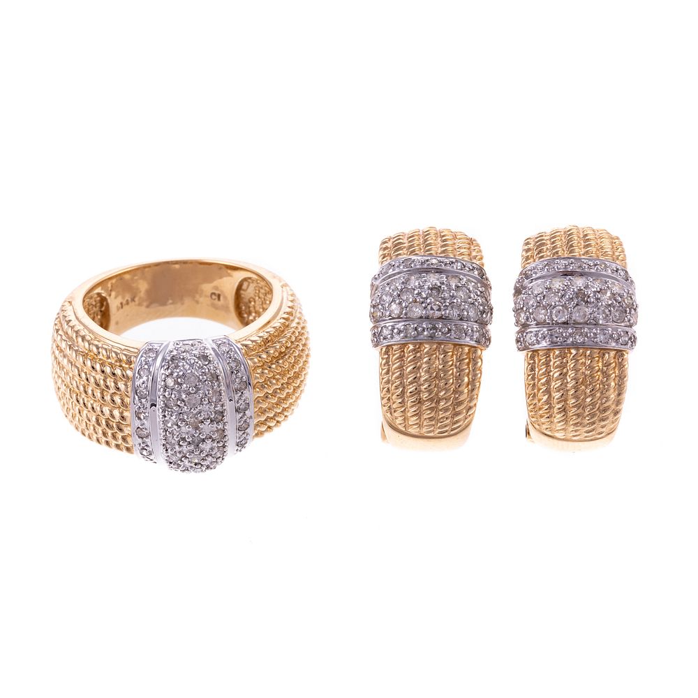 Appraisal: A Diamond Rope Design Ring Earrings in K K yellow