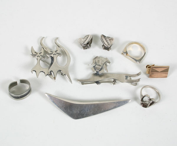 Appraisal: Assortment of pieces sterling modernist jewelry including a Hans Hansen