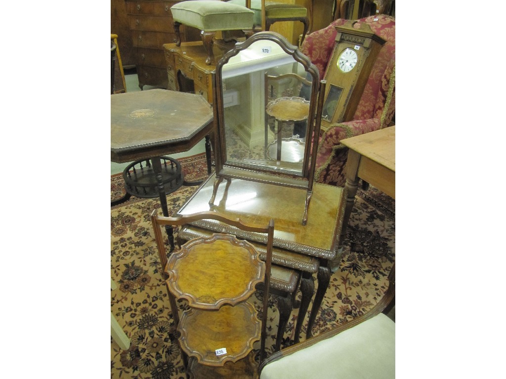 Appraisal: Walnut nest of three tables walnut folding cakestand and a