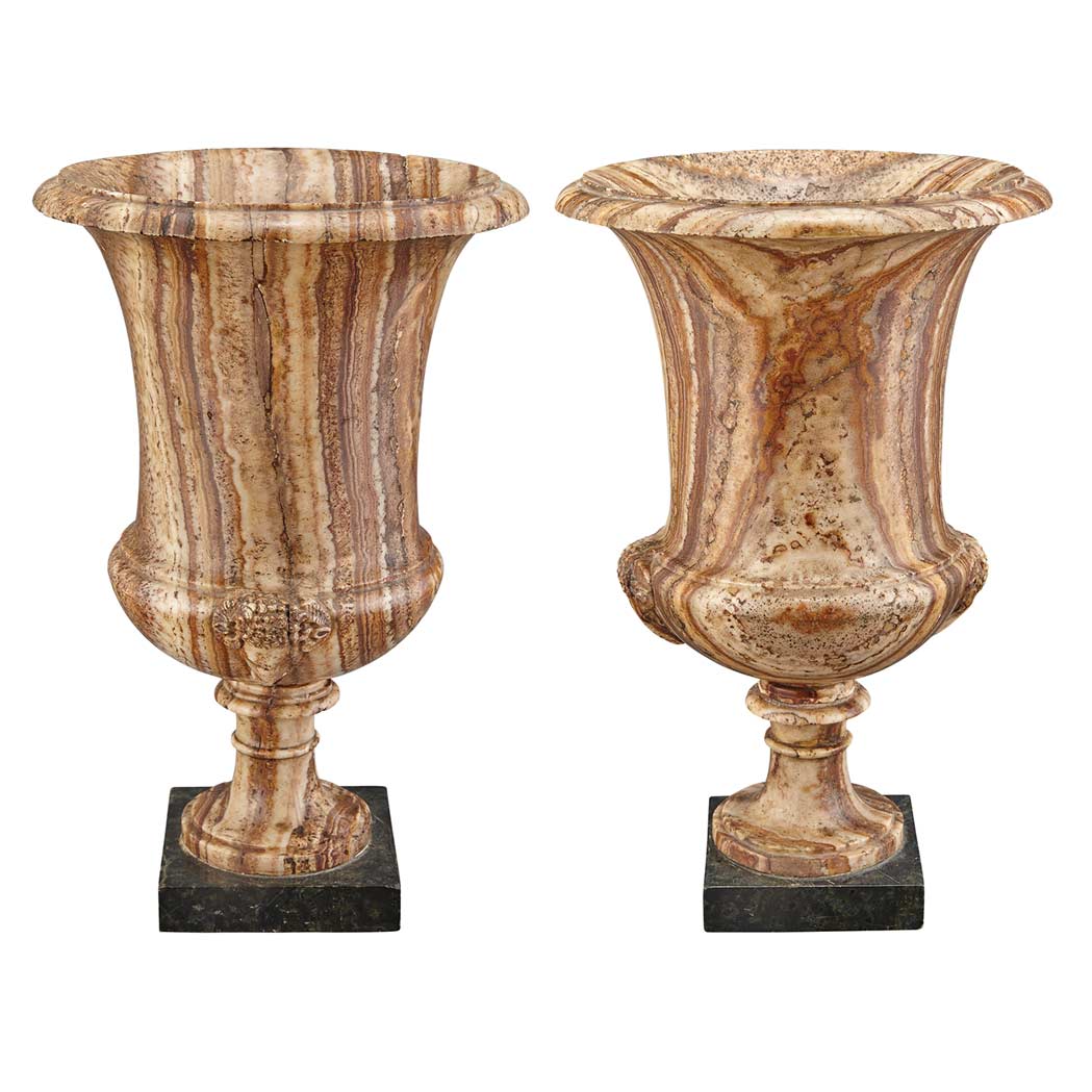 Appraisal: Pair of Continental Egyptian Alabaster Urns Late th century Each