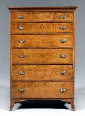 Appraisal: Federal tiger maple tall chest three over five drawers highly