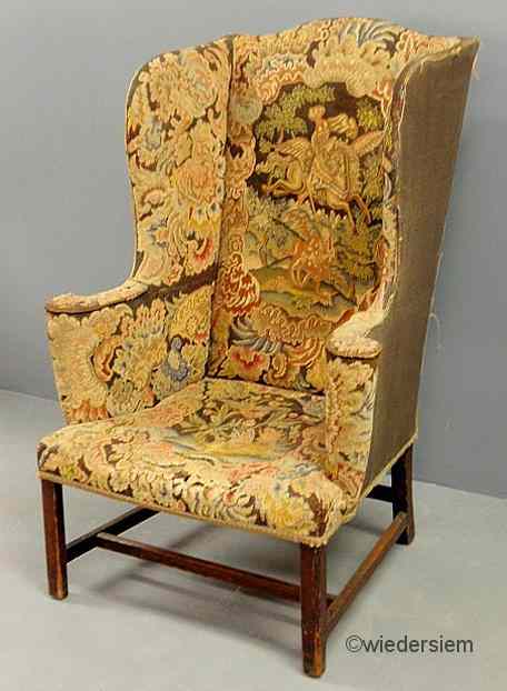 Appraisal: Georgian mahogany wing chair with needlepointed upholstery depicting St George