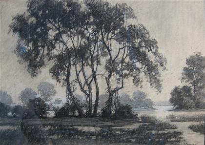 Appraisal: CHARLES SCHELL CORSON american - RIVER LANDSCAPE Charcoal on paper