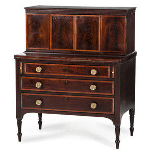 Appraisal: A Federal Cross-Banded Mahogany Two-Part Writing Desk Mid-Atlantic States Circa