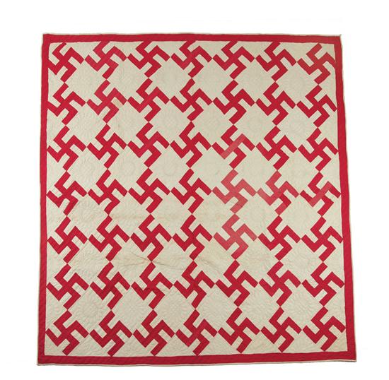 Appraisal: PIECED QUILT American late th-early th century cotton Red and