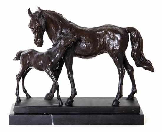 Appraisal: Bronze sculpture of mare and foal after Barye Continental th