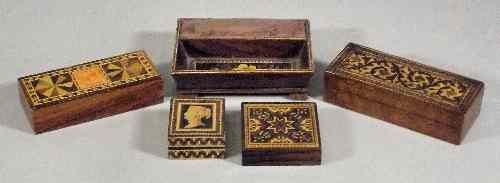 Appraisal: A Victorian rosewood and Tunbridge ware rectangular pin tray with