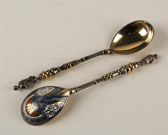 Appraisal: Two Pre-Revolution Russian Enameled Spoons each with the zolotnik mark