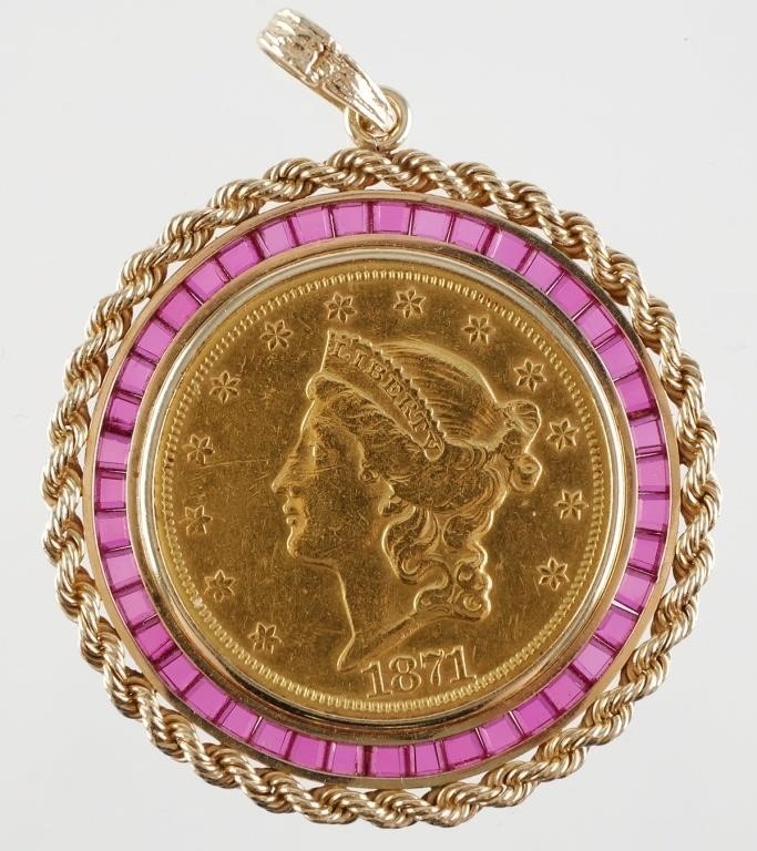 Appraisal: Twenty dollar gold piece -S in k gold bezel surrounded