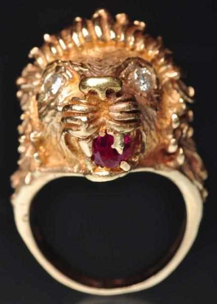 Appraisal: K Y Gold Men's Lion Ring Diamond eyes and ruby