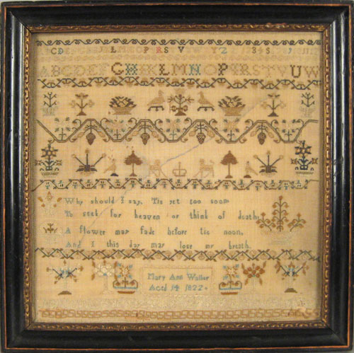 Appraisal: English silk on linen sampler dated wrought by Mary Ann