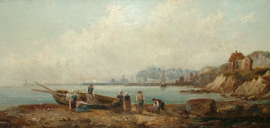 Appraisal: Anton Schoth German - - Fisherfolk unloading the day's catch