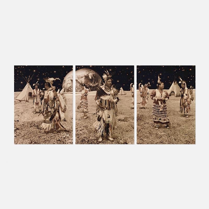 Appraisal: Yoshio Itagaki Native American Reservation on the Moon triptych Yoshio