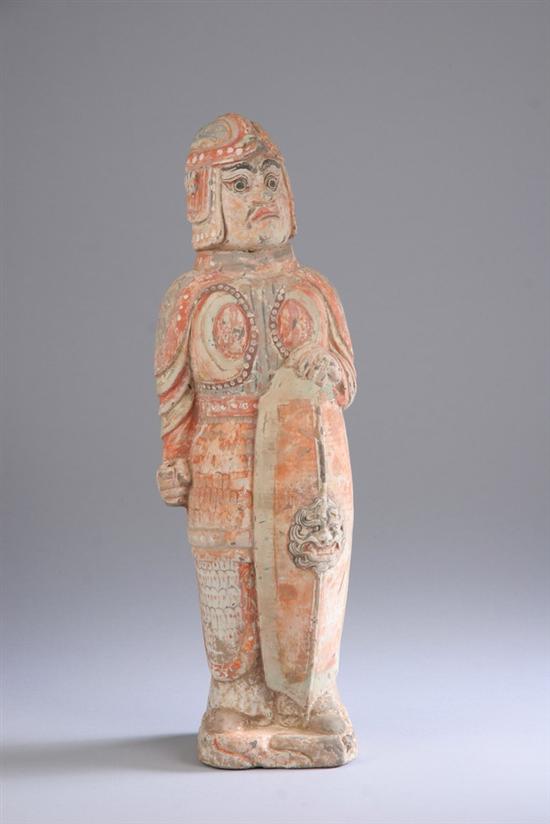 Appraisal: CHINESE TERRACOTTA FIGURE OF WARRIOR Northern Qi Dynasty - A