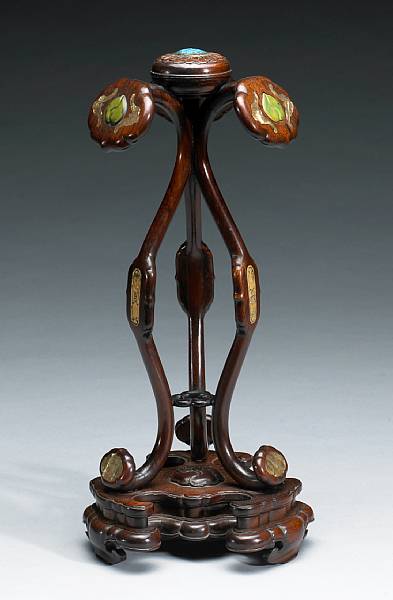 Appraisal: A huanghuali hat stand with colored inlay th th Century