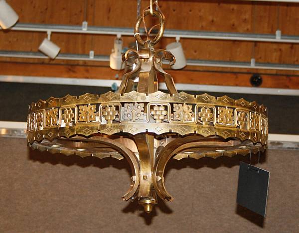 Appraisal: An Arts and Crafts gilt metal sixteen light chandelier diameter