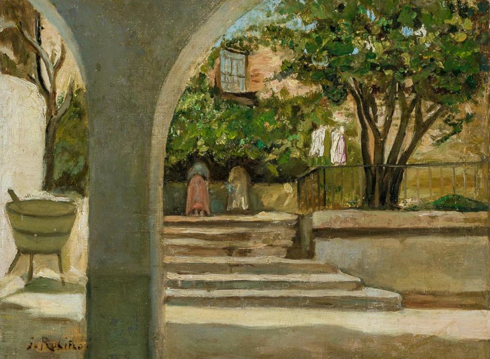 Appraisal: SANTIAGO RUSINOL Spanish - In a Sunlit Courtyard oil on