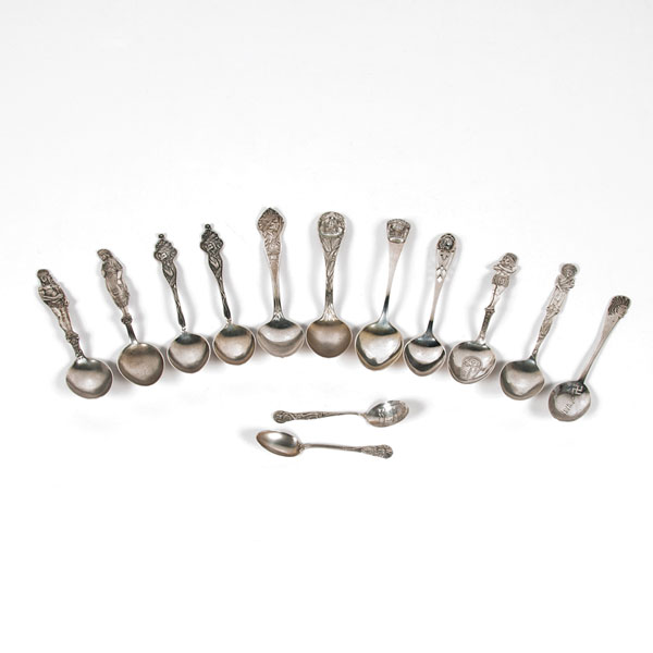 Appraisal: American th century A group of thirteen souvenir spoons with