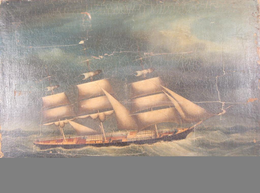 Appraisal: CHINESE SCHOOL circa A tea-Clipper off a Coast oil on