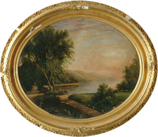 Appraisal: UNSIGNED American th Century HUDSON RIVER LANDSCAPE Oval oil on