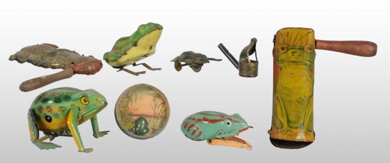 Appraisal: Lot of Tin Frog Items Description Includes three Japanese tin