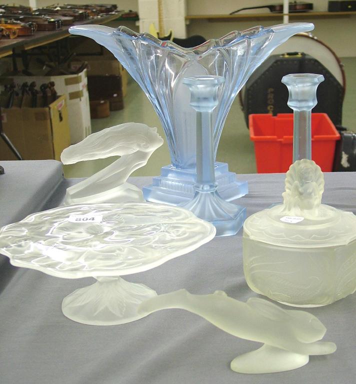 Appraisal: Mixed 's pressed glass ware comprising a large flared blue