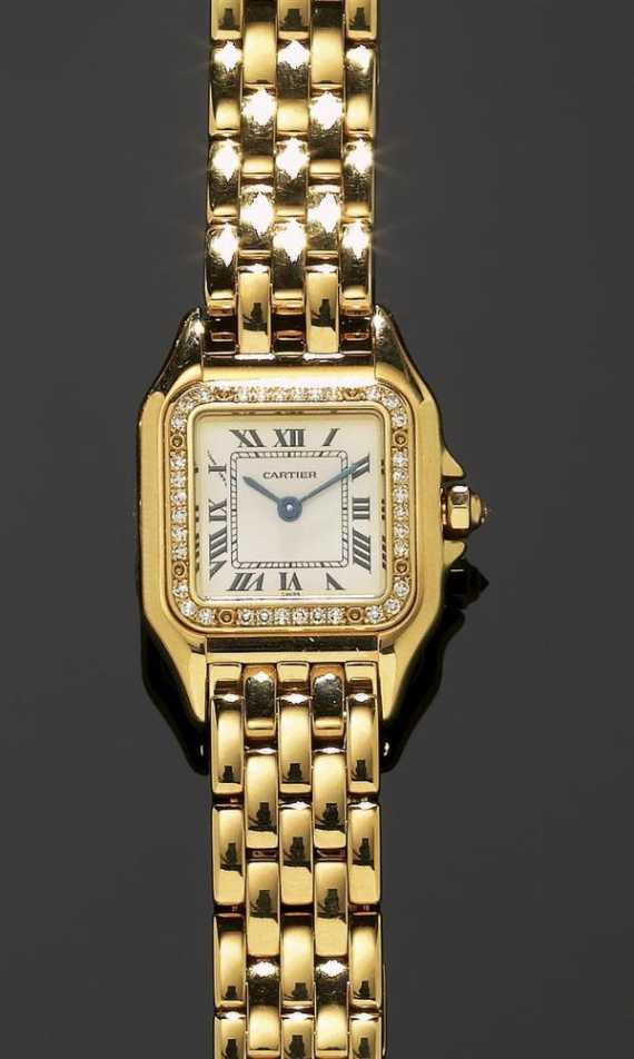 Appraisal: DIAMOND WRISTWATCH CARTIER PANTH RE Yellow gold Rounded square gold