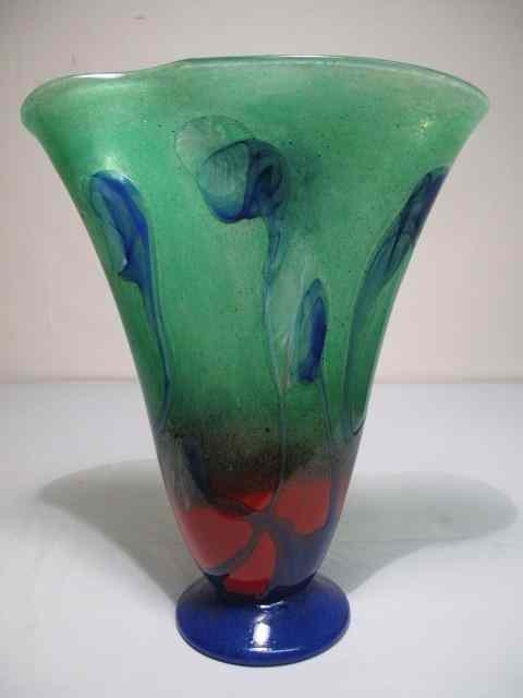 Appraisal: Blue Green art glass vase Signed illegibly Good condition no