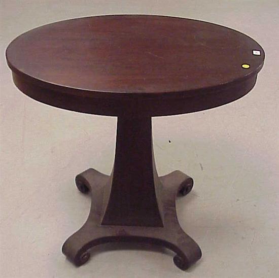 Appraisal: Oval mahogany table on tapered square standard ending on a