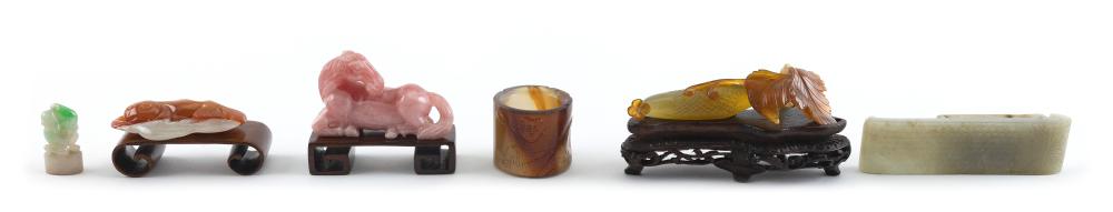 Appraisal: SIX SMALL JADE AND HARDSTONE OBJECTS TH CENTURYSIX SMALL JADE