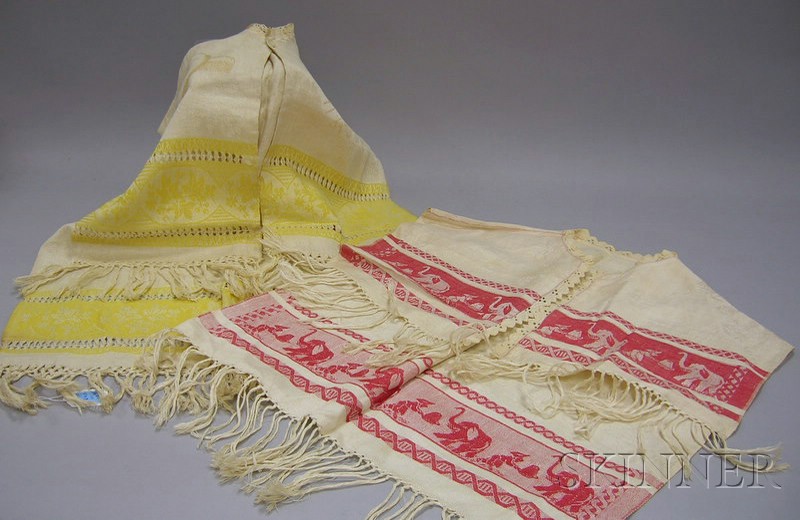 Appraisal: Two Woven Cotton Children's Smocks made from dresser scarves