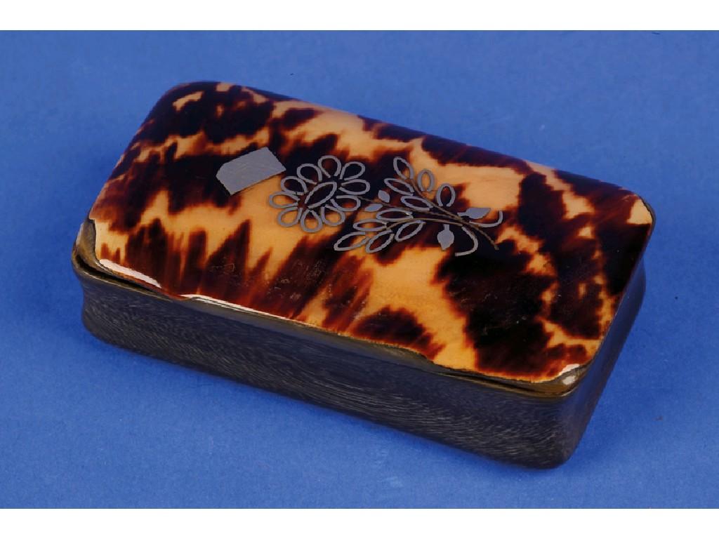 Appraisal: A TH CENTURY HORN AND TORTOISESHELL SNUFF BOX the lid