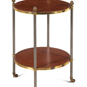 Appraisal: A French Steel and Brass Leather-Top Table in the Style