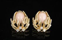 Appraisal: Angel Skin Coral Diamond Earrings Unmarked yellow gold presumed to