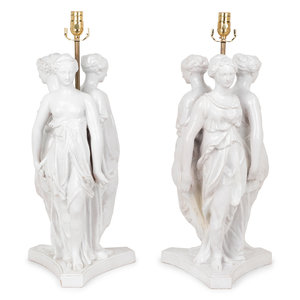 Appraisal: A Pair of Italian White Glazed Pottery Figural Groups After