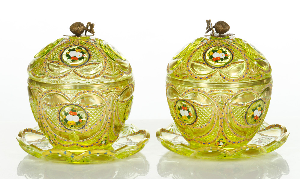 Appraisal: - Pair of th C Bohemian Glass Candy Dishes Pair