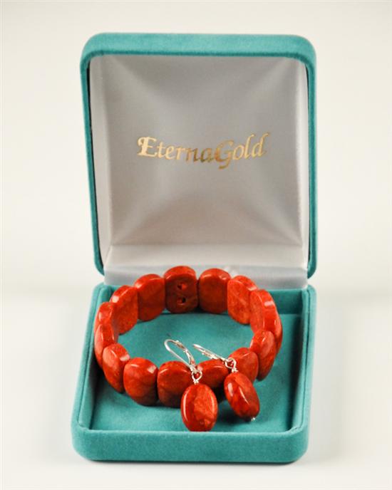 Appraisal: A Sponge Coral Bracelet and Matching Earrings the bracelet having