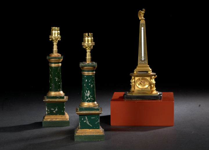 Appraisal: Pair of Neoclassical-Style Enameled Tole Columnar Table Lamps early th