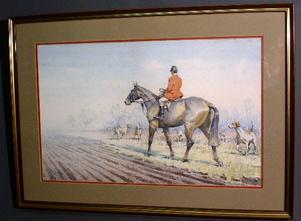 Appraisal: Curling Peter Irish watercolor of a foxhunter with dogs signed