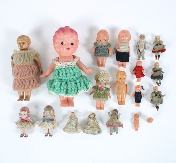 Appraisal: Lot miniature dolls celluloid and bisque many dressed tallest H