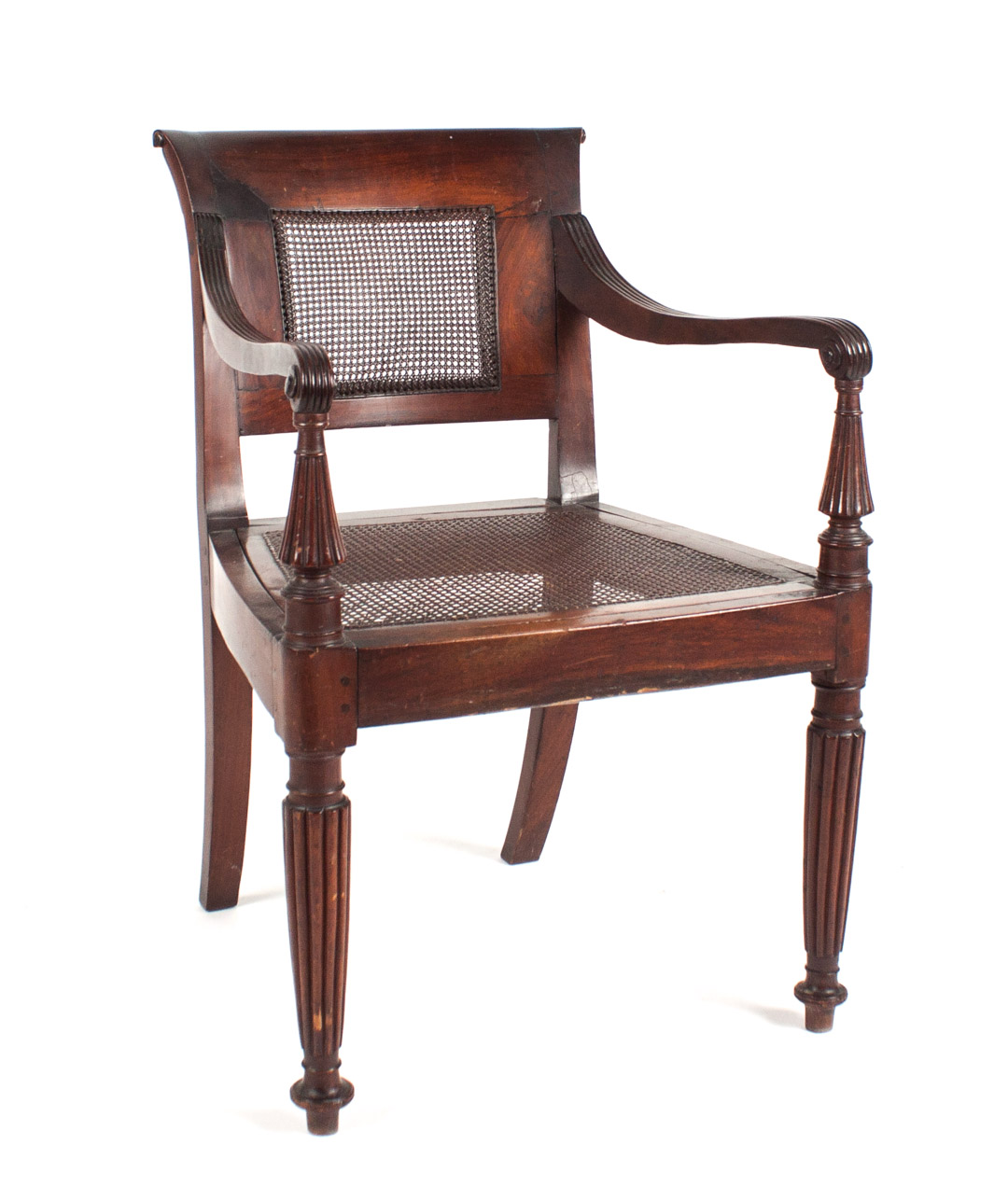 Appraisal: British Colonial mahogany armchair mid- th century caned back and