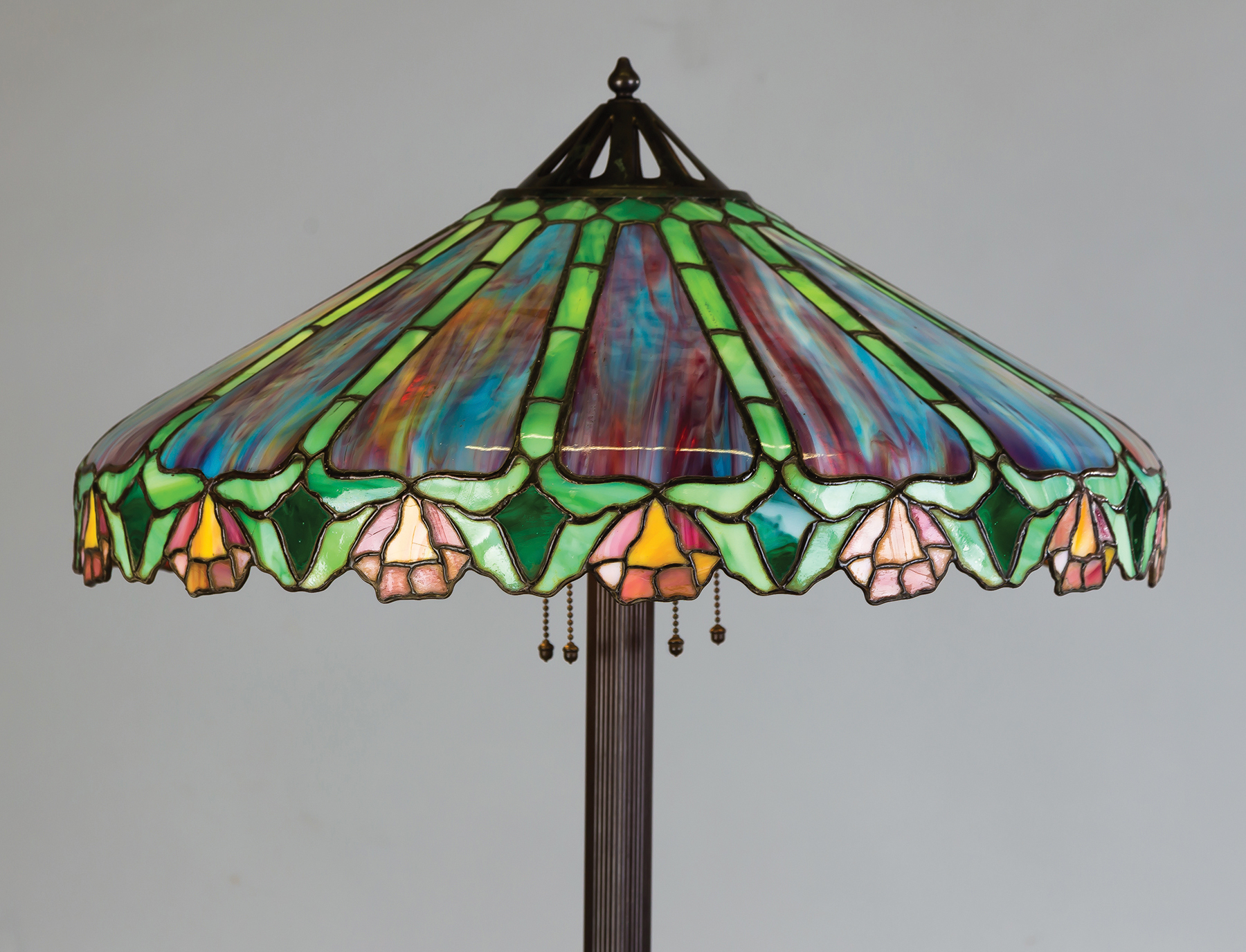 Appraisal: Unusual Handel Leaded Glass Floor Lamp Early th century Patinaed