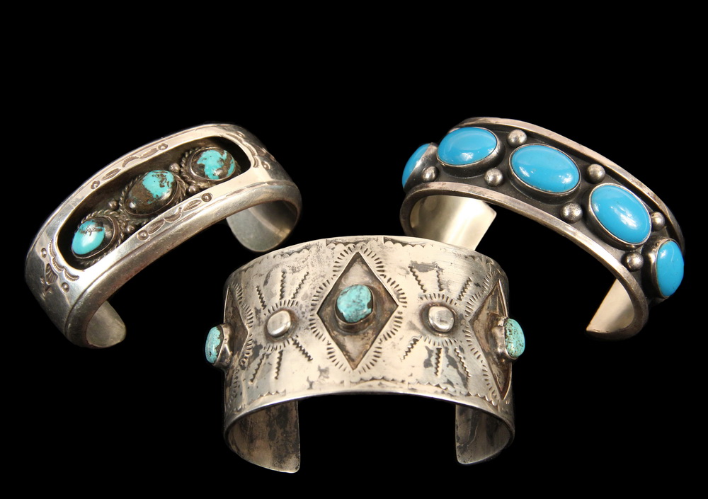 Appraisal: BRACELETS - Group of Native American Crafted Sterling and Turquoise